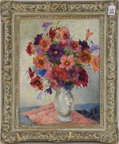 2 Paintings by Ruth (Emerson) Van Cleve (American mid 20th century) oil on board, Still Life- floral