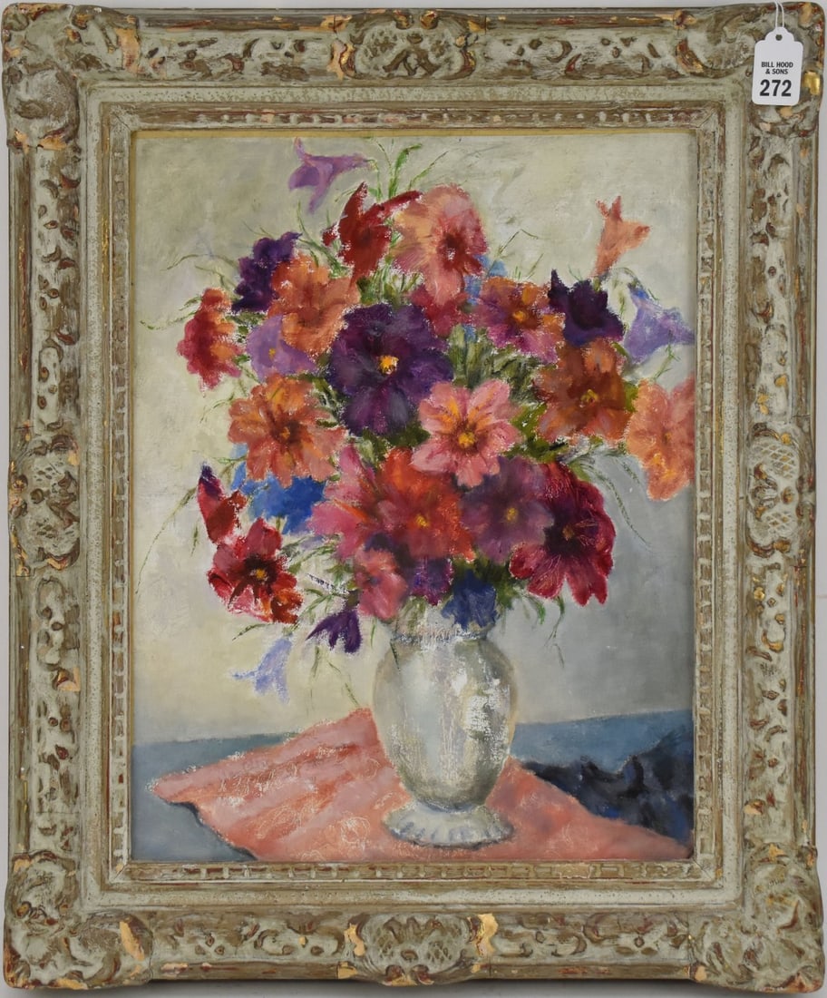 2 Paintings by Ruth (Emerson) Van Cleve (American mid 20th century) oil on board, Still Life- floral (1 of 4)
