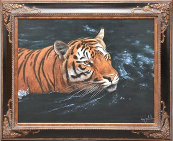 Ron Balaban (AMERICAN 20th Century) Large Tiger Painting, oil on canvas, signed lower right, 30" x