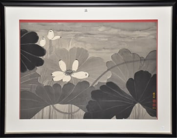 Diana Kan (CHINESE, 1926–2010) Watercolor on Silk, Large Chinese Floral, 28 1/2" x 39" sight, 40"