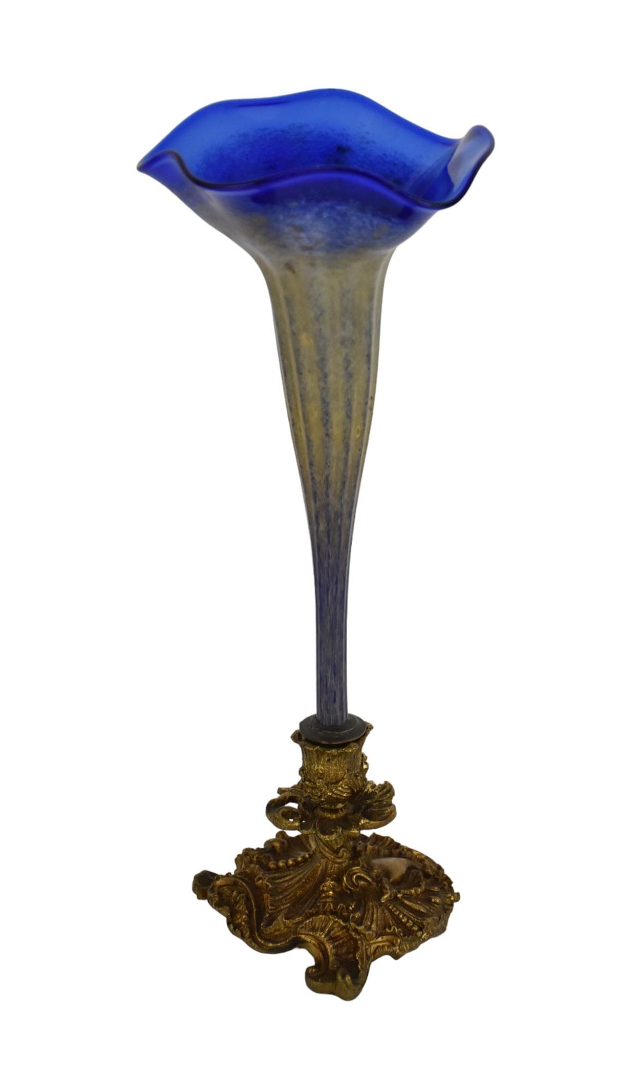 Art-Glass Vase with gilt bronze base, 14" overall, on 4" bronze base (1 of 6)