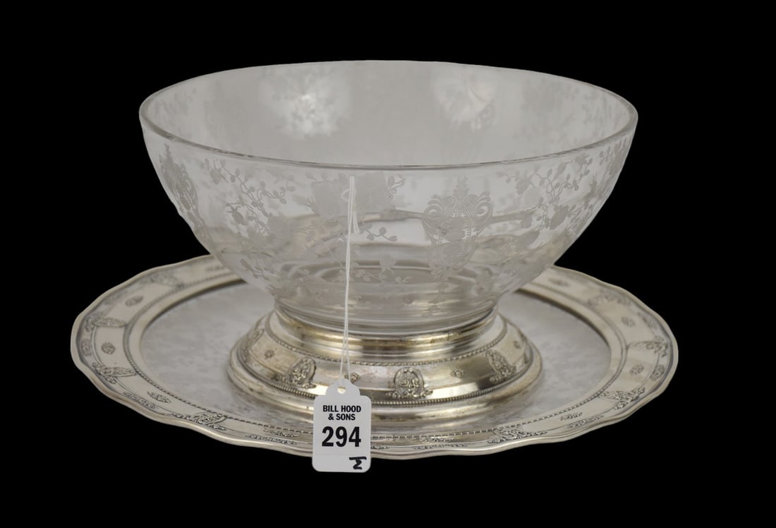 Wallace Sterling & Cambridge Glass "Rose-Point" Centerpiece Bowl & Serving Plate - Wallace Sterling (1 of 6)