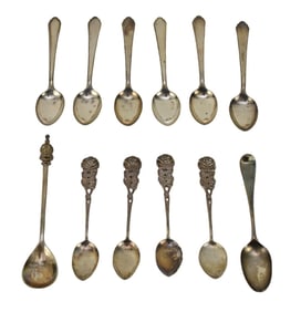 Twelve Assorted Silver Demitasse Spoons - Group of sterling and 800 silver demitasse spoons.