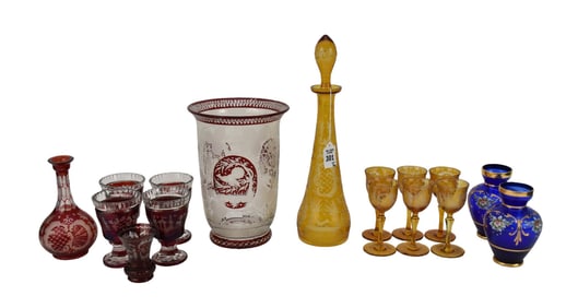 Group of Antique Bohemian Cut Glass - Grouping of antique Bohemian glass. Comprising: A)