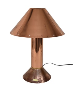 Vintage Ron Rezek Copper/Zink Plate Base, Modern Industrial Table Lamp, Signed on Bottom, Working