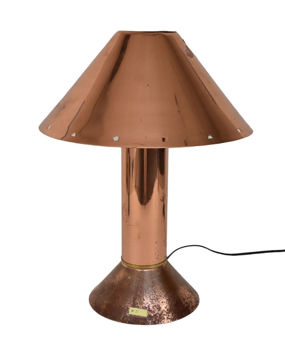 Vintage Ron Rezek Copper/Zink Plate Base, Modern Industrial Table Lamp, Signed on Bottom, Working (1 of 3)
