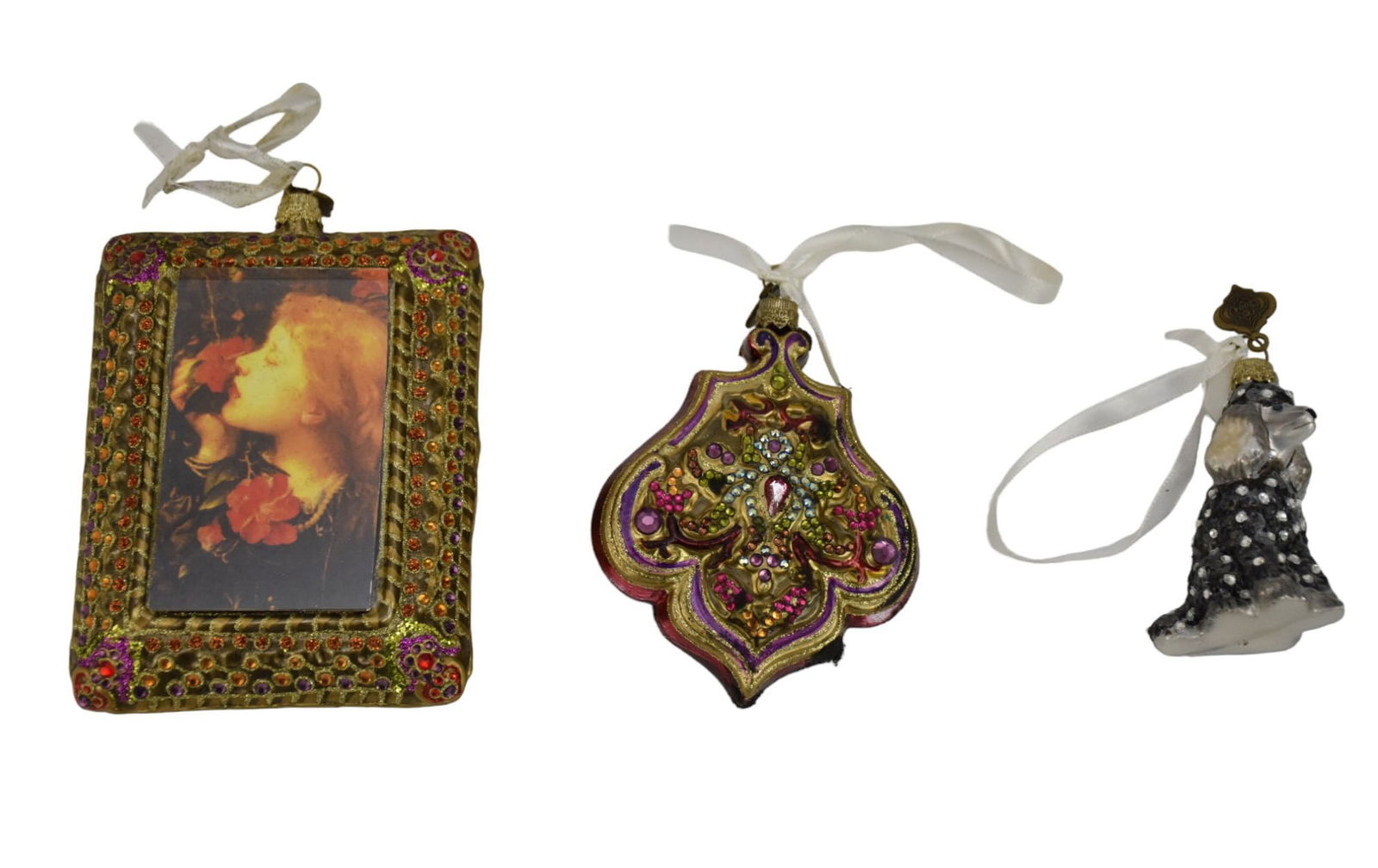 3 Jay Strongwater Christmas Ornaments in original boxes - Portrait, Dog and Fleur de Lis (1 of 8)