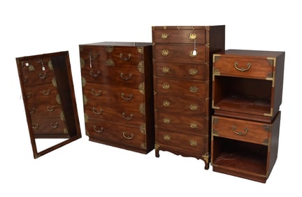 5 Pieces Mid Century Henredon, Asian Motif, Lingerie chest (55 1/2"h x 24"w x 16"d), 5 drawer chest