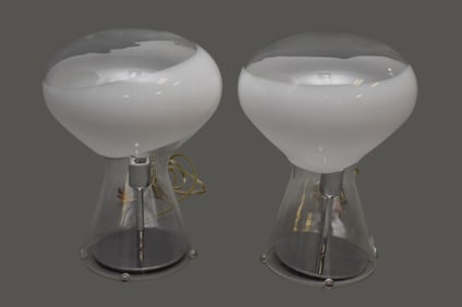 Pair Modern Glass Mushroom Form Table Lamps, 15 1/2"h  10 1/2"w