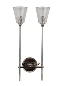 Pair Restoration Hardware Torche De Verre Polished Nickel 2 light Wall Sconces, 22"h x 7"w x 4"d