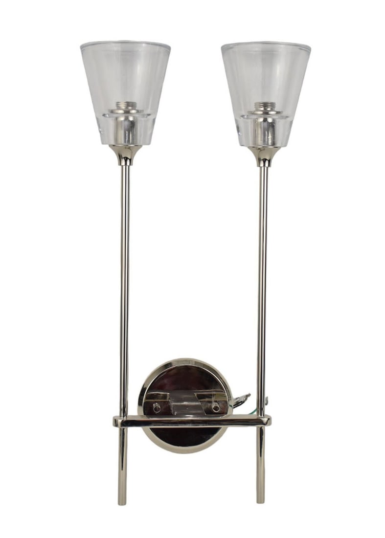 Pair Restoration Hardware Torche De Verre Polished Nickel 2 light Wall Sconces, 22"h x 7"w x 4"d (1 of 3)