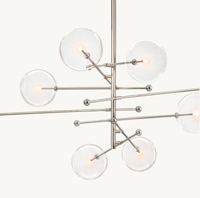 Restoration Hardware Polished Nickel Glass Globe Mobile Eight Arm Chandelier with handblown glass