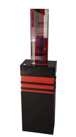2 pcs, Acrylic Designer Illuminated Pedestal, Black & Red, (36"h x 16"w x 10"d) and Acrylic Abstract