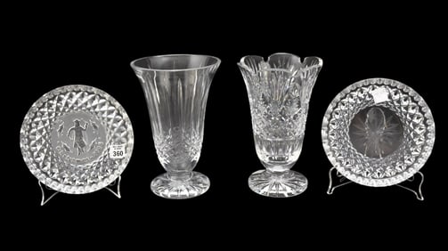 4 Pcs. Waterford, 2 Plates (one Christmas 1995) AND 2 Vases (10"h each)