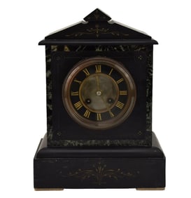 Japy Frere French Slate Mantel Clock, Late 19th Century - A black slate cased mantel clock with