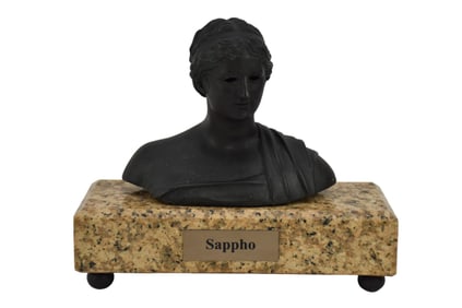 Patinated bronze bust of Sappho, On Marble Base - A blackened patinated bronze bust of the Archaic