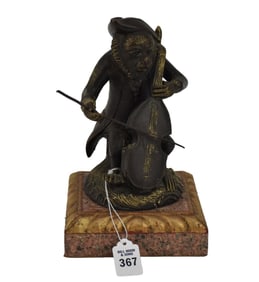 Bronze Figure of a Monkey Playing the Violin - A whimsical patinated bronze figure of a monkey with