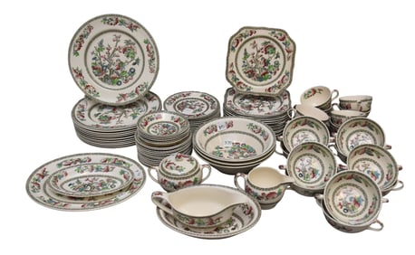 Johnson Bros. England Porcelain, Indian Tree Pattern, 92 pcs., 3 pieces are chipped