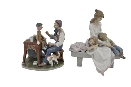 Two Lladro Porcelain Figural Groups "The Puppet Painter" & "An Afternoon Nap" - Two Lladro Spain