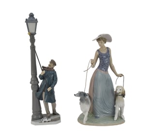 Two Lladro Porcelain Figural Groups "Elegant Promenade" & "Lamplighter" - Two Lladro Spain porcelain