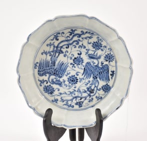Blue & White Porcelain Brush Washer, Xuande Mark - A porcelain brush washer bowl with paneled and