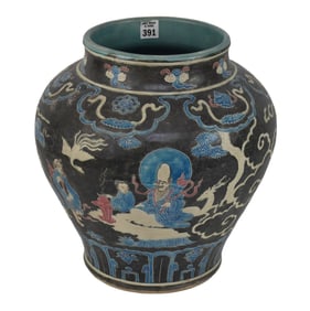 Large Chinese Fahua Porcelain Vase, Eight Immortals Motif - Large porcelain vase with relief