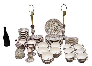 Pottery Dinner Set, Made in Portugal, 10 Dinner Plates (11"dia), 23 Plates (7 1/4"dia), 12 Cups, 12