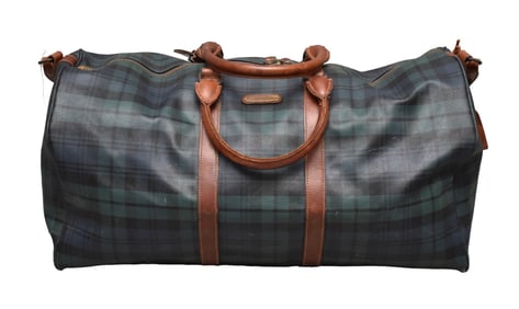 Vintage Polo Ralph Lauren Green Blue Plaid Tartan Duffle Duffel Bag Travel Carry On with Shoulder