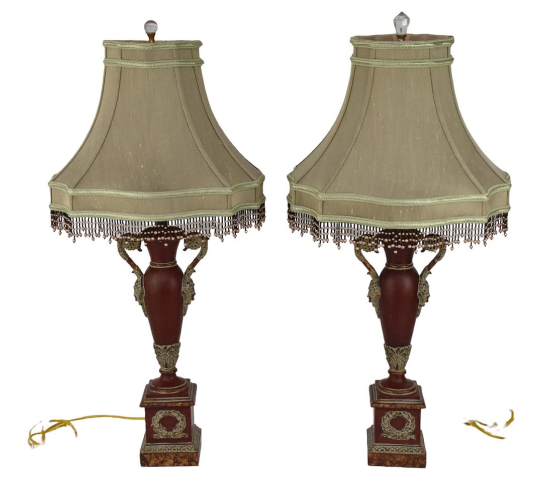 Pair Decorative Classical Style Urn Form Lamps with Shades, 30 1/2"h (1 of 3)