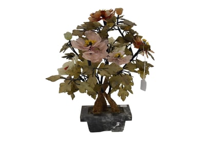 Chinese Jade Tree In stone planter, 18" h x 14" w x 13" d.