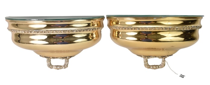 Pair Silverplate Dome Shape Wall Light Fixtures, Each Has Glass Shelf, 9 1/2"h x 6 1/2"w x 6"d