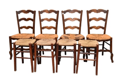 4 Country French Side Chairs with Rush Seats, back is 36"h seat is 18"h