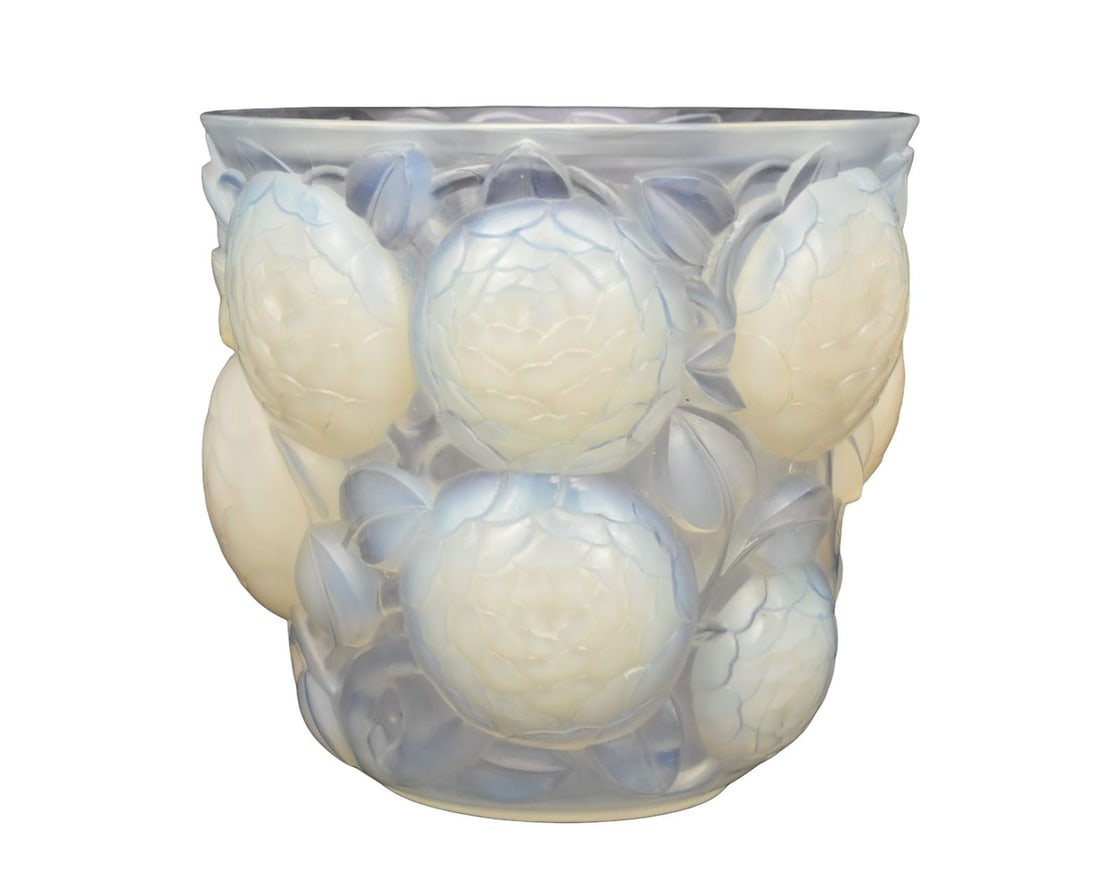 R. Lalique Oran Vase, No. 999. Circa 1927, monumental form in frosted glass with blue opalescent (1 of 15)