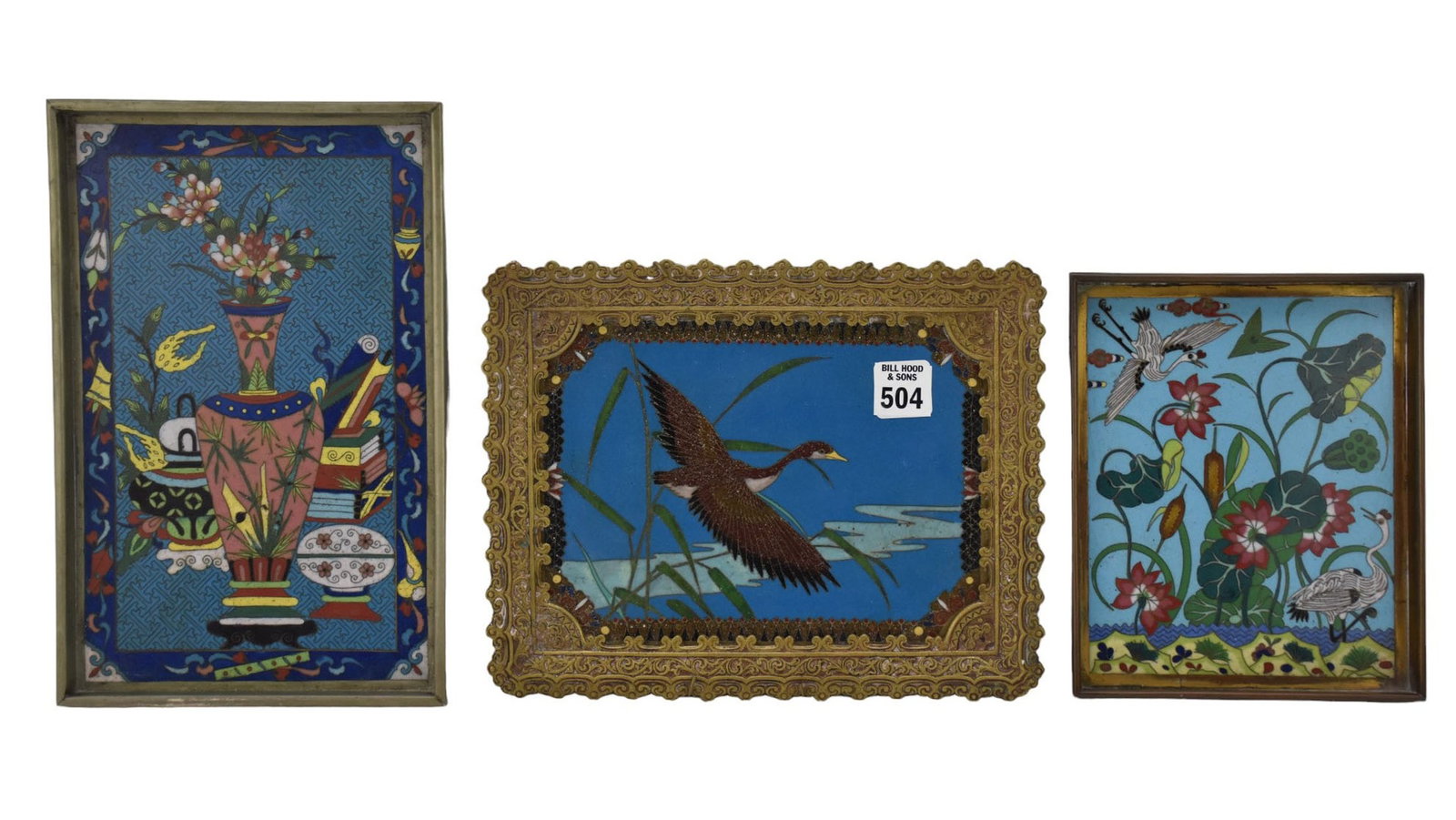 Three Antique Cloisonne Enamel Trays, China & Japan - A grouping of enamel plaques. Group comprises: (1 of 7)
