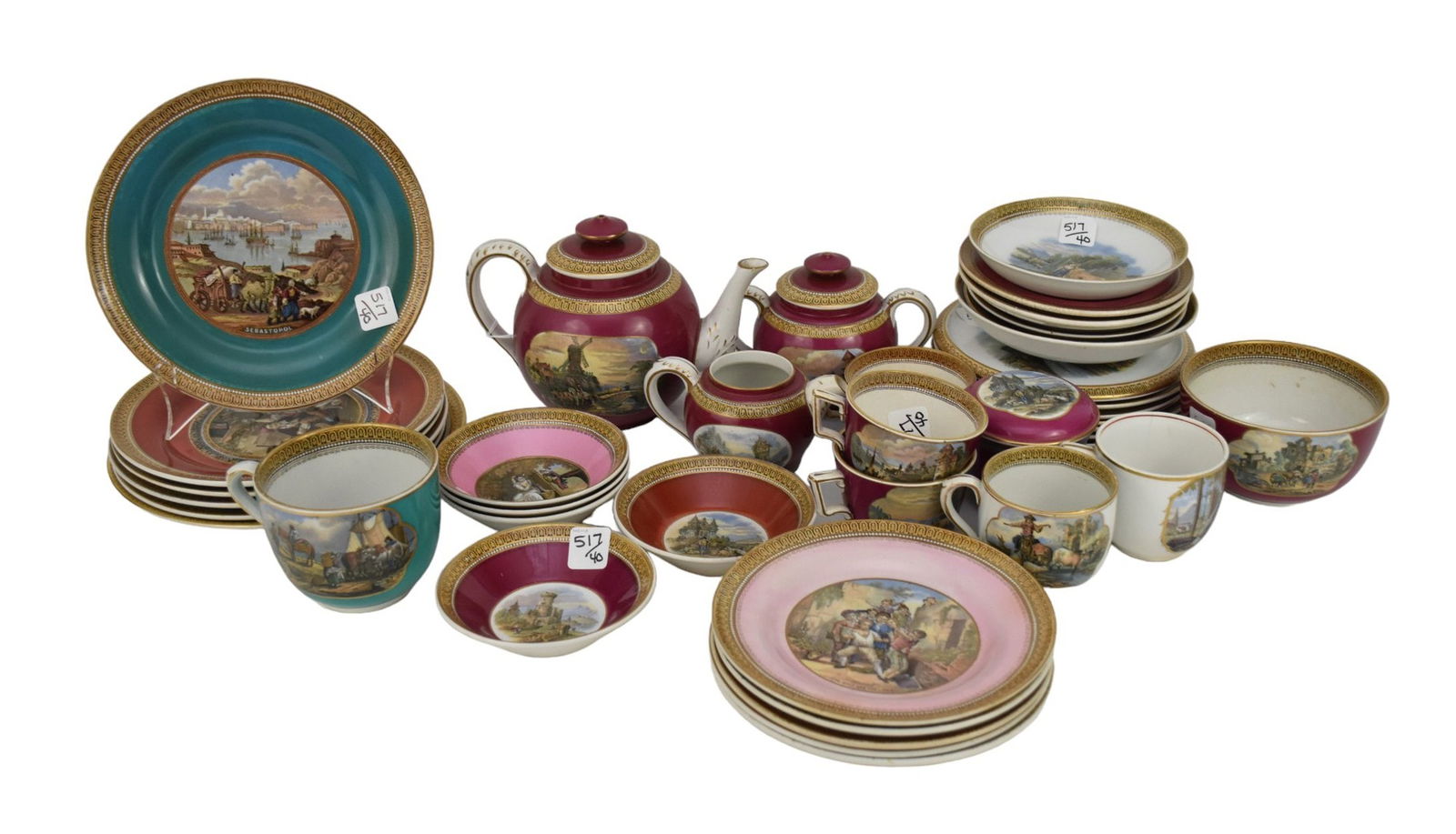 Lot of Pratt Ware, 19th c., Mostly Unsigned, Varying Landscape Interior/Exterior Scenes, incl. 6 Pc. (1 of 14)