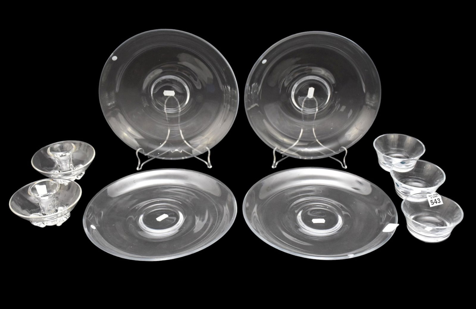 Steuben Lot, Pair Candlesticks, 3 Bowls And 4 Glass Serving Plates, Made in Poland Label (1 of 6)