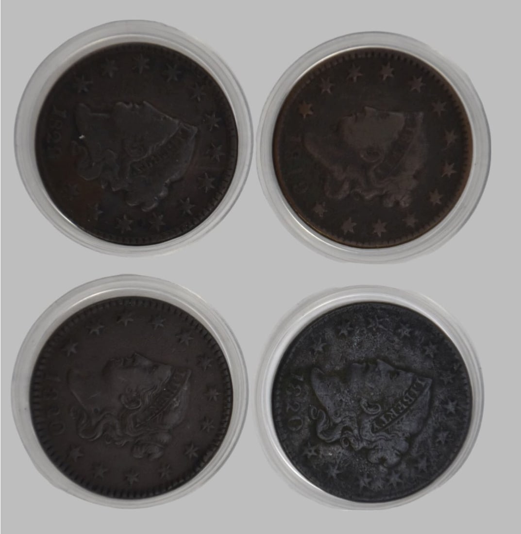 Coins 4 Coronet Liberty Head Large Cent 1820/19, 1819, 1820 & 1829 circulated (1 of 2)