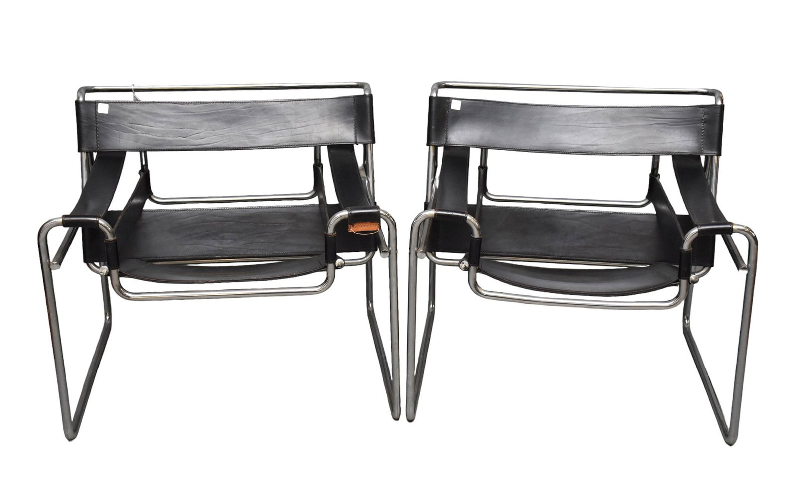 Pair Wassily black Leather & Chrome Armchairs (needs cleaning & Polishing) 30 1/2"w x 26"d x 28"h: Pair Wassily black Leather & Chrome Armchairs (needs cleaning & Polishing) 30 1/2"w x 26"d x 28"h