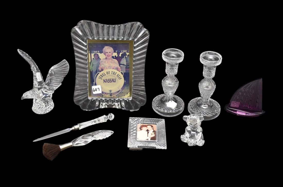 9 Waterford Crystal Pcs, Purple Sailboat (5"h x 4 1/2"w), 2 Picture Frames (largest 10"h x 8 1/2"w), (1 of 6)