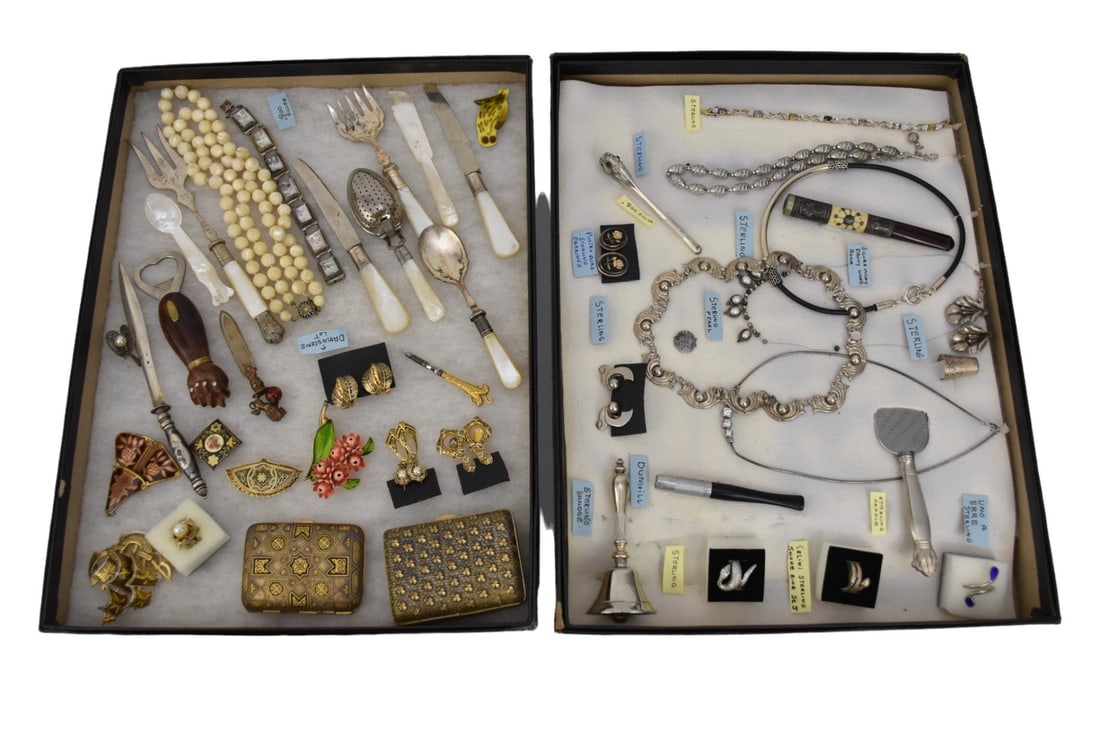 2 Box Lots, Vintage Sterling Necklaces, Bracelets, Pietra Dura Sterling, Cigarette Holders (.800 (1 of 6)