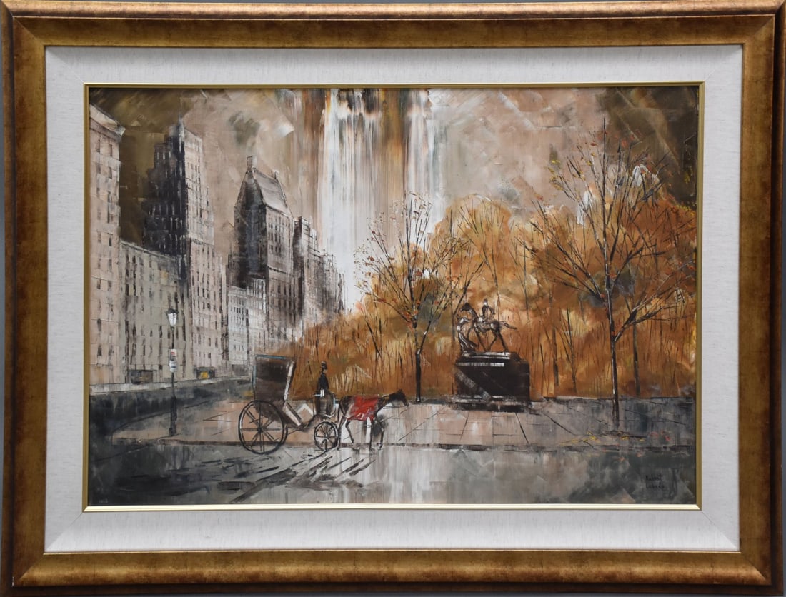 Robert Lebron (AMERICAN, 1928–2013) oil on canvas, Paris street scene, 24" x 36" canvas, 33 1/4 x: Robert Lebron (AMERICAN, 1928–2013) oil on canvas, Paris street scene, 24" x 36" canvas, 33 1/4 x 45 1/2" overall