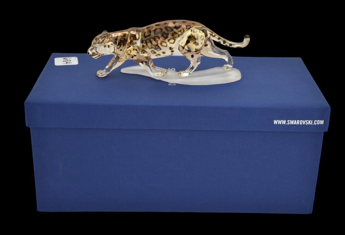 Swarovski Crystal GOLDEN SHINE JAGUAR Figurine - A Swarovski crystal sculpture of a stalking jaguar. (1 of 5)