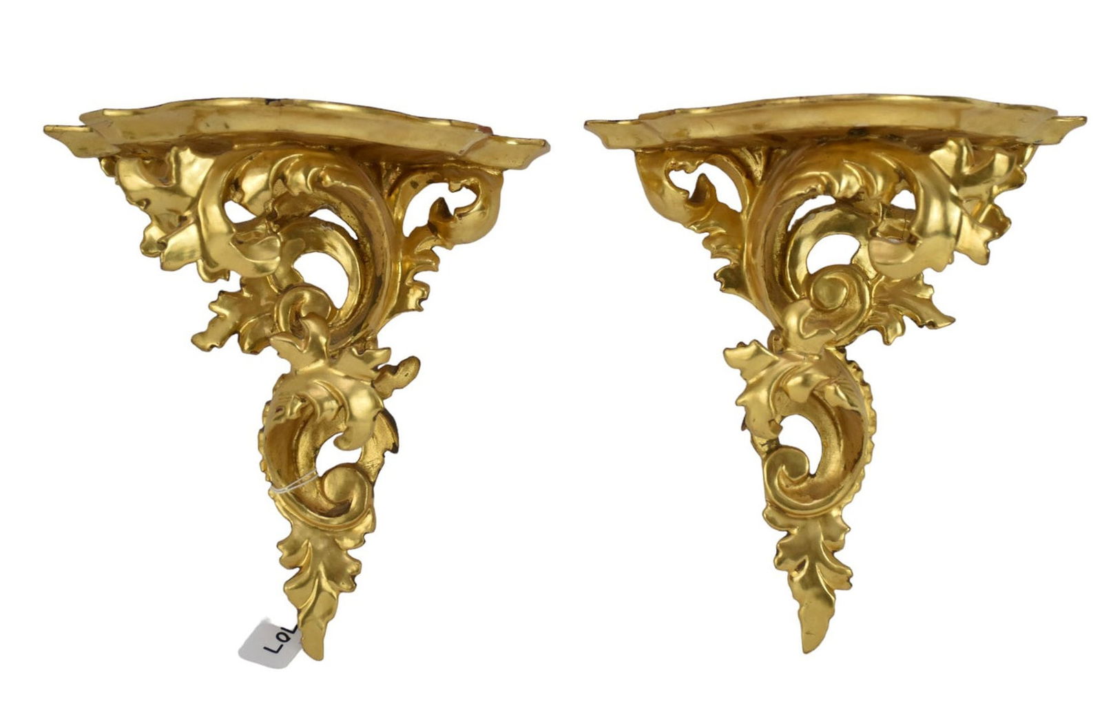 Pair of Wall Sconces, Carved Gilded Wood, 19th c, 10"h x 9 1/2"w (minor chips) (1 of 3)