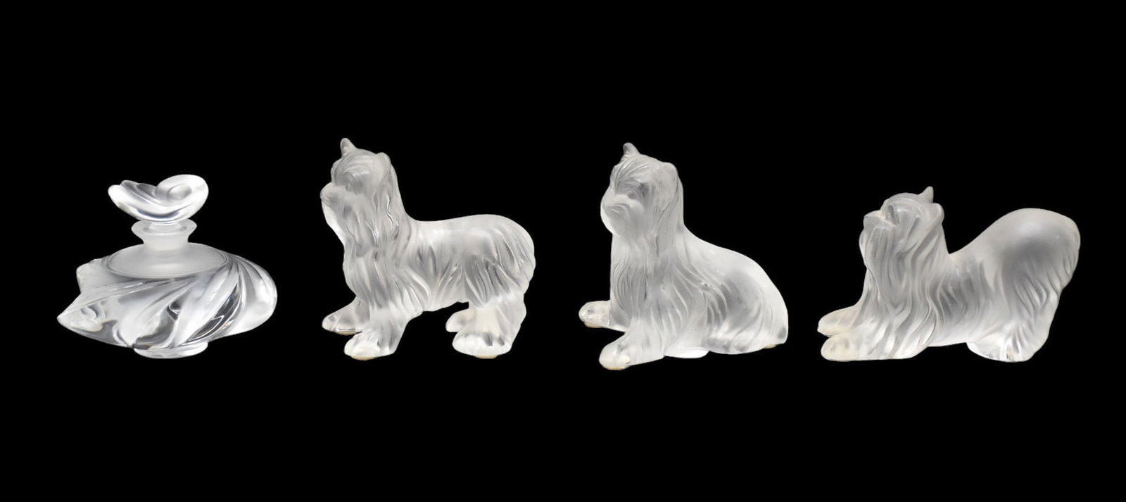 3 Lalique Crystal Frosted Dogs (3 1/4"h tallest) and Lalique Crystal Scent Bottle (3 1/2"h) (1 of 8)