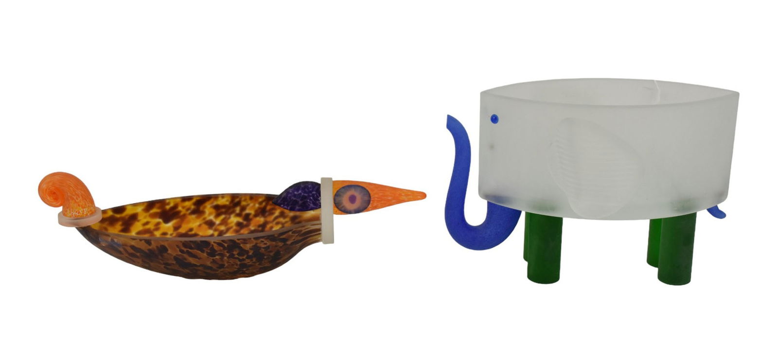 Borowski Glass Studio Elephant & Bird Bowl, Germany - Two sculptural art glass bowls by Borowski (1 of 7)