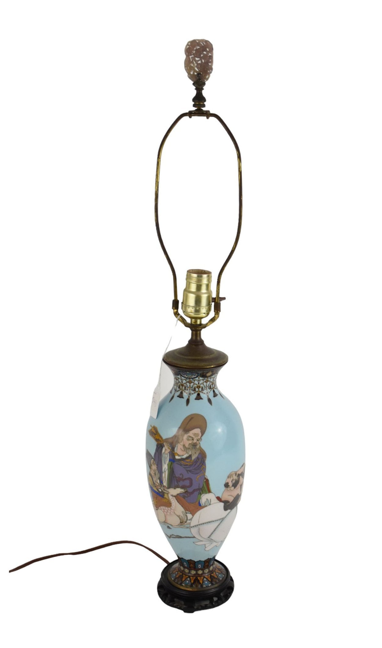 Japanese Cloisonne Enamel Vase, Lucky Gods, Now Mounted As A Lamp - An antique cloisonne enamel vase (1 of 4)