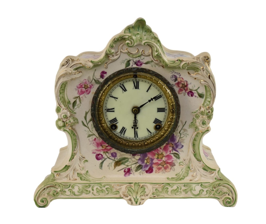 China Case Mantle Clock, Circa 1900, 11"h x 13"w (1 of 6)