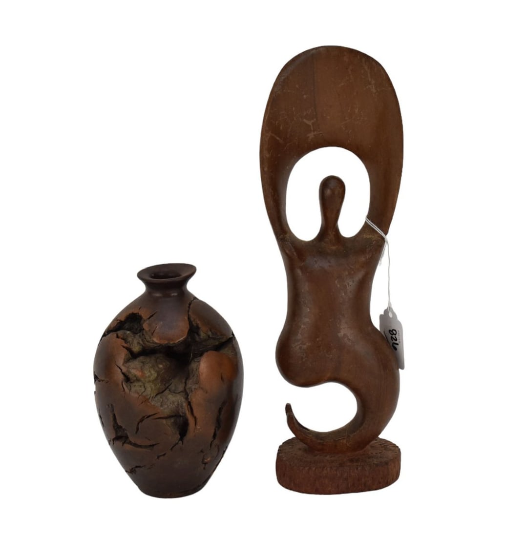 2 Vintage Wood Sculptures, Human Form (12"h) and Bulbous  Vase (8"h) (1 of 4)
