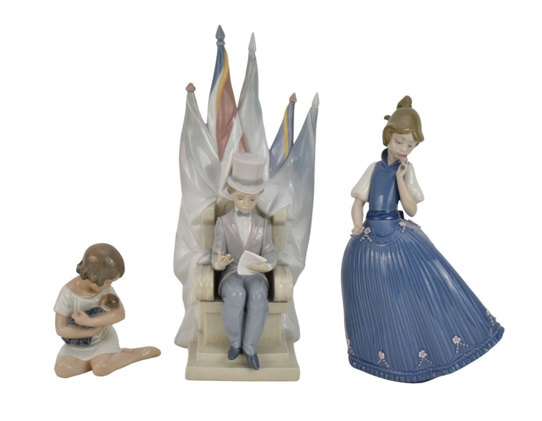 2 Lladro Porcelain Pieces, "A Better World" & Young Girl in Blue Dress (10"h) And Royal Copenhagen (1 of 4)