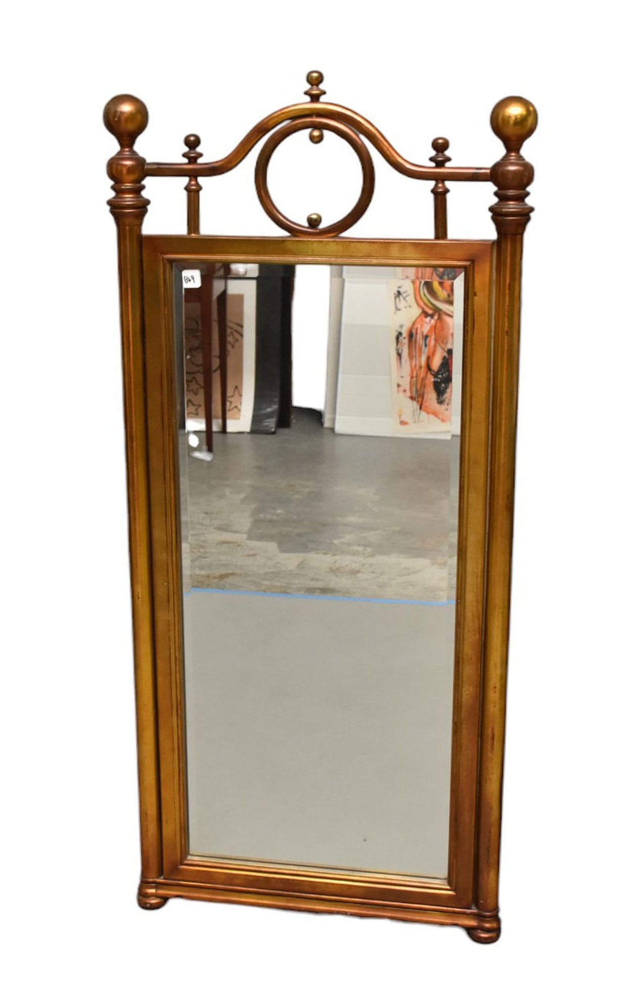 Beveled Mirror, Burnished Gold Tone Wood Frame, 54"h x 24"w (1 of 5)